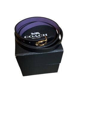 Coach Black Leather Double-Wrap Bracelet Reversible to Purple